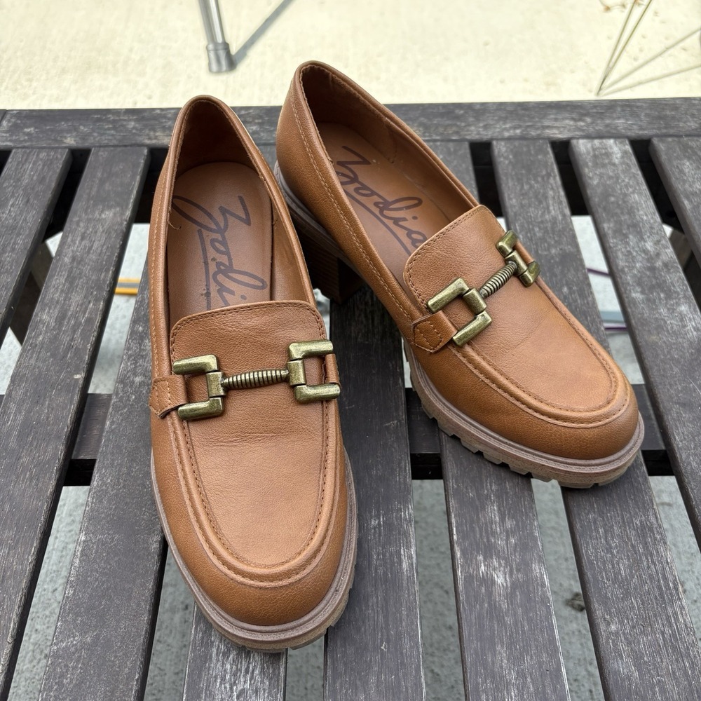 Zodiac Womens 7.5 Brown Gemma Loafer Block Heel Lug Sole Bit Detail